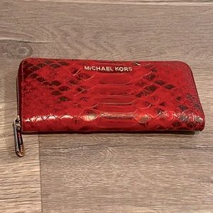 Michael Kors Large Snake Skin, Zip Closure, Wallet in Burgundy